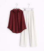 Maroon Button Down With White Jeans Cordset