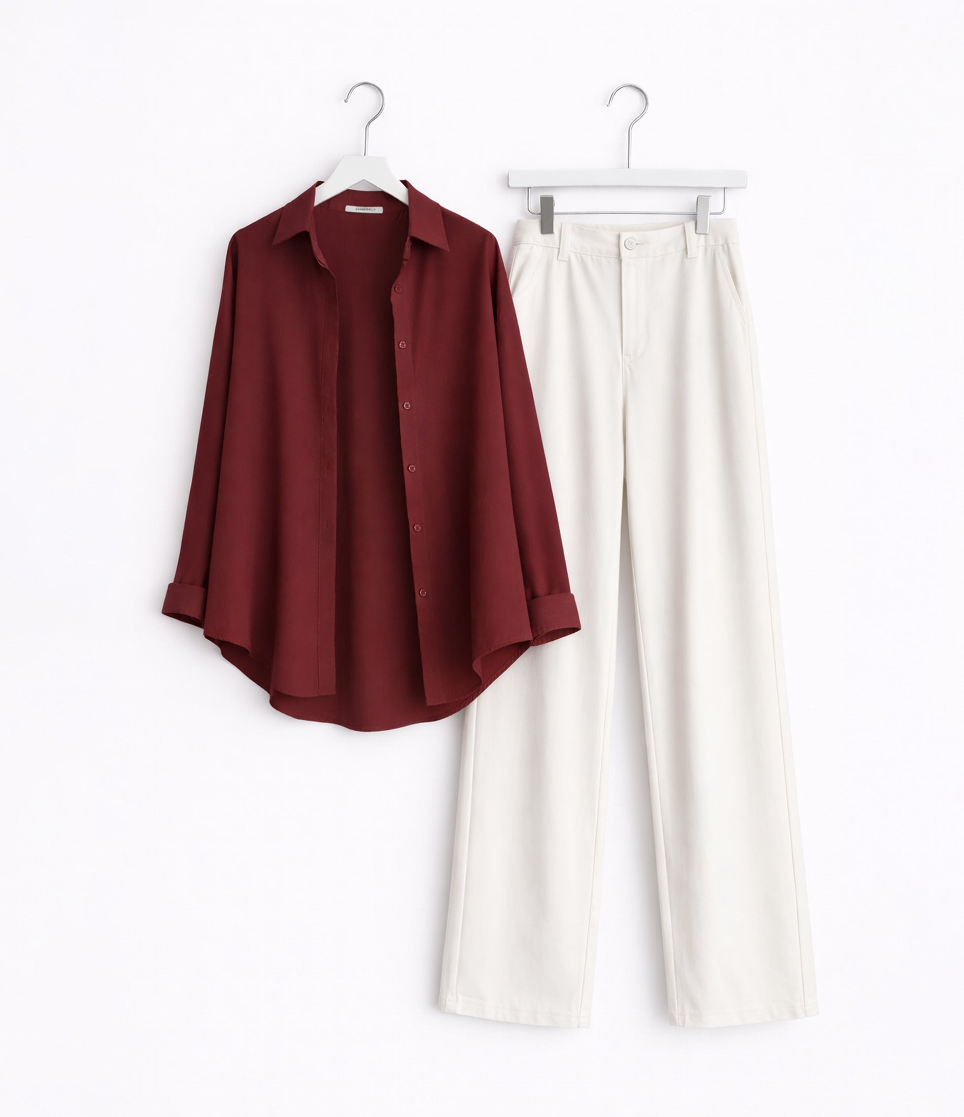 Maroon Button Down With White Jeans Cordset