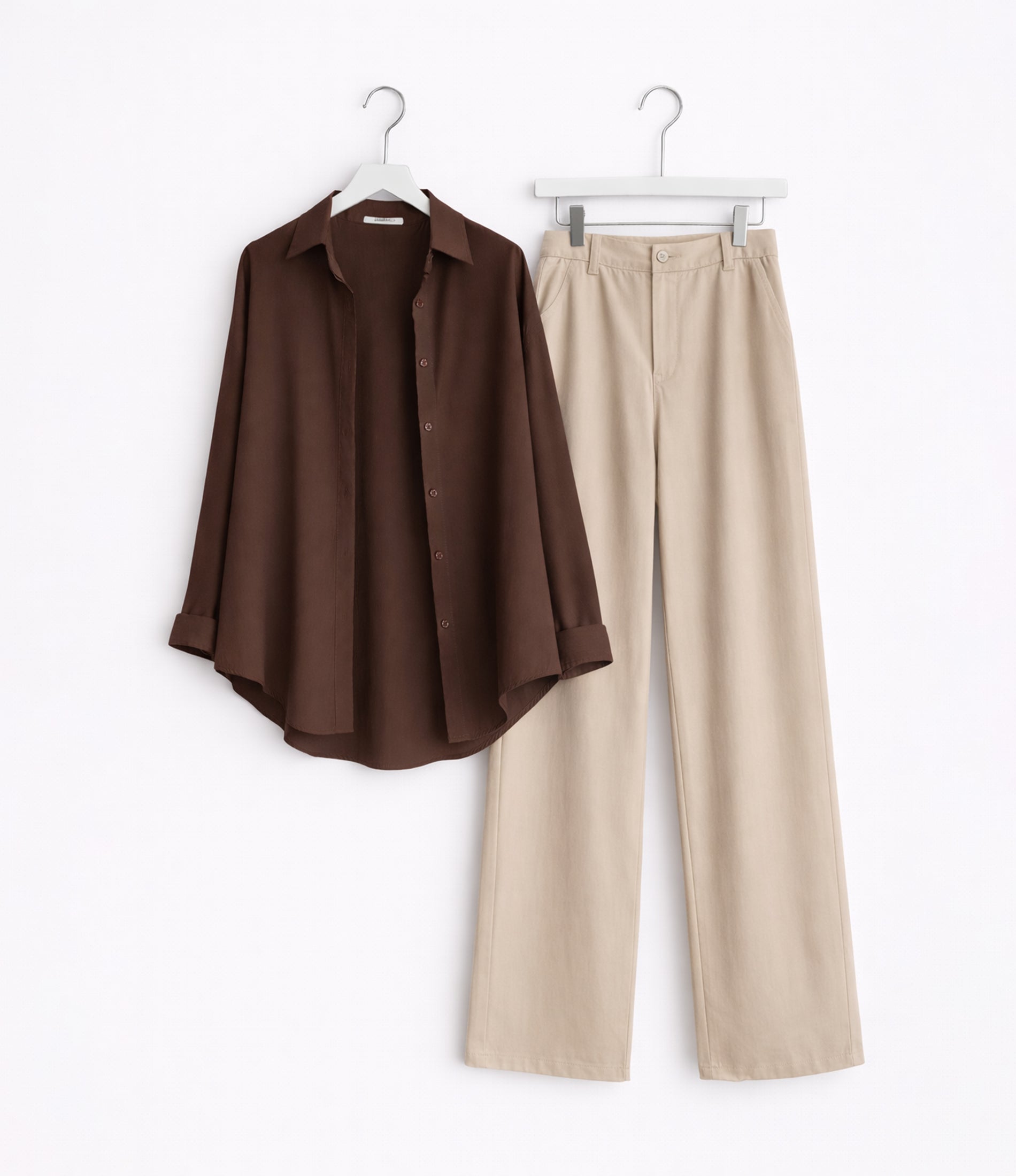 Brown Button Down With Beige Jeans Cordset
