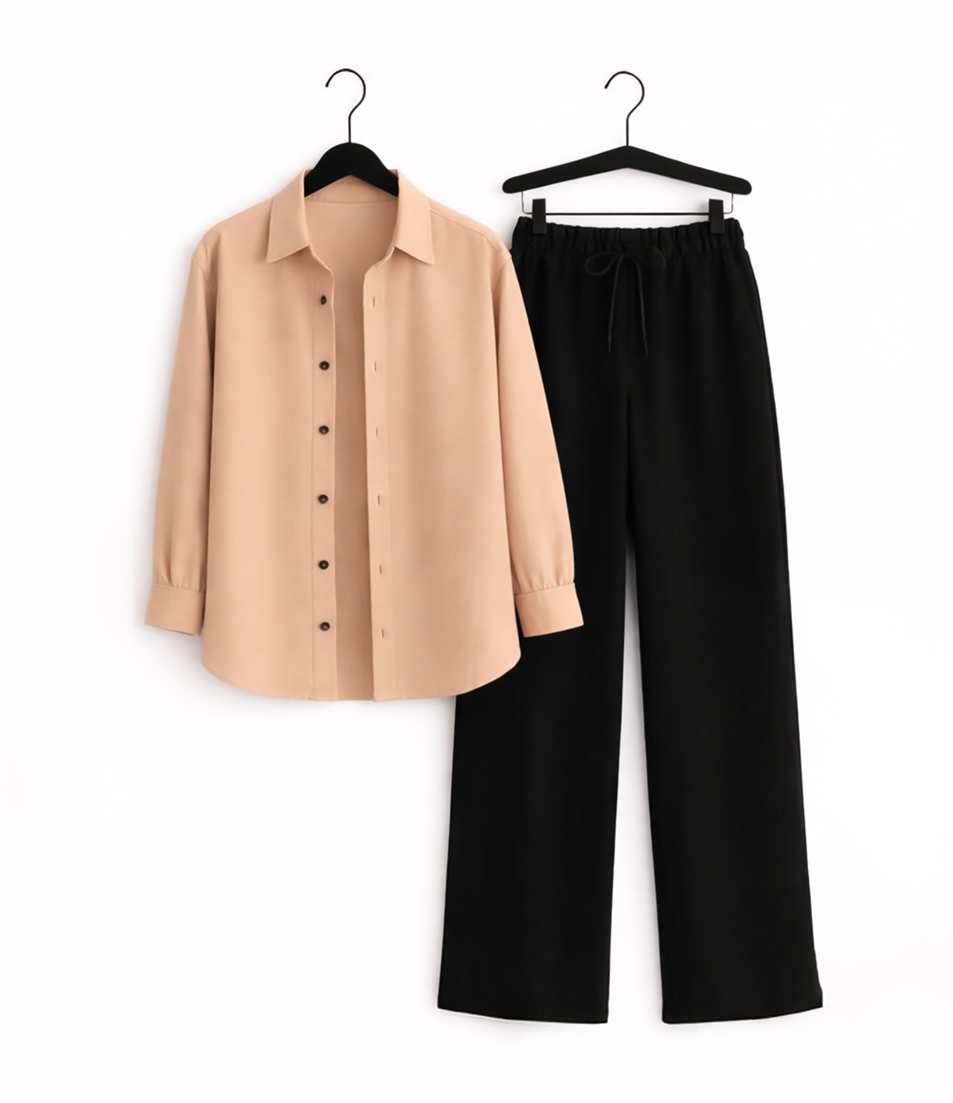 Beige Button Down With Black Flapper Cordset