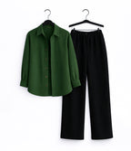 Green Button Down With Black Flapper