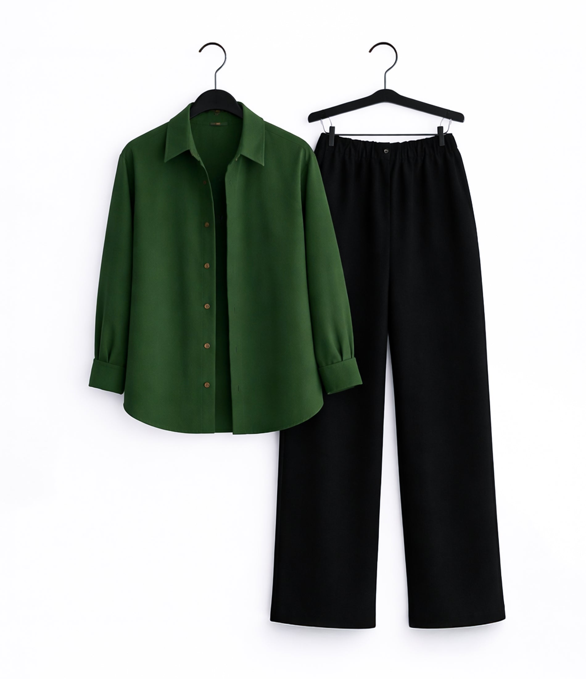 Green Button Down With Black Flapper