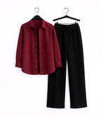 Maroon Button Down With Black Flapper Cordset