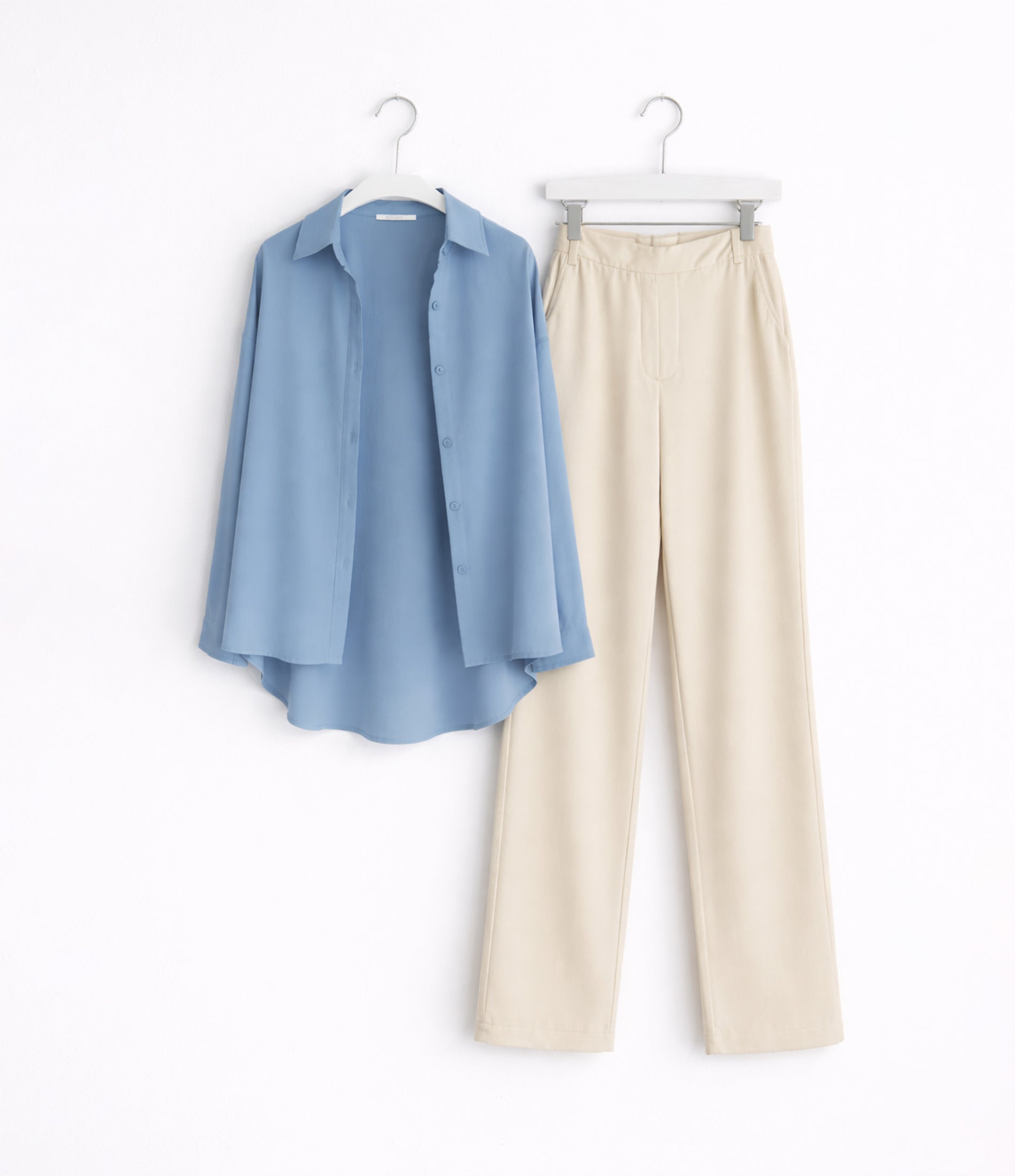 Sky Blue Button Down With Beige Flapper Cordset