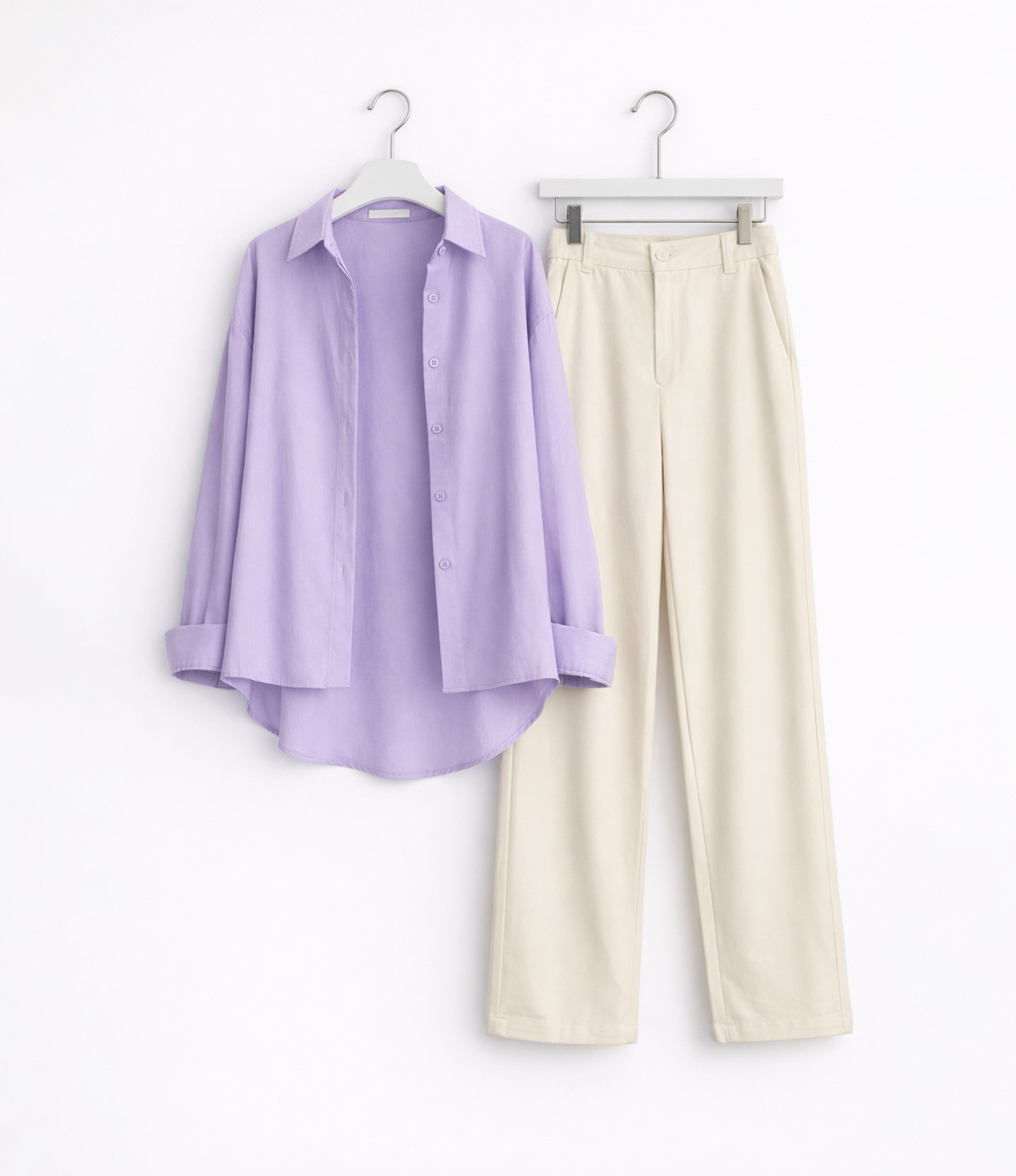 Lilac Button Down With Beige Flapper Cordset