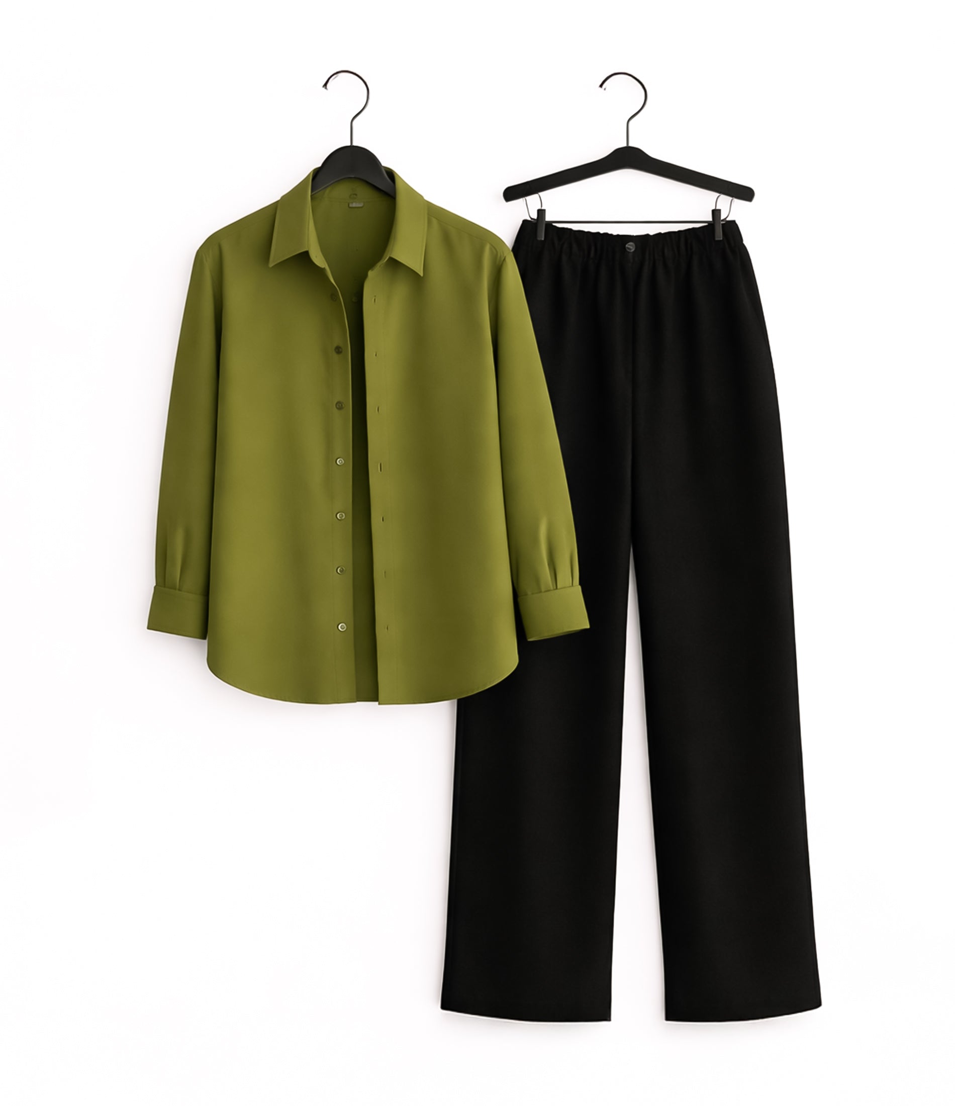 Olive Green Button Down With Black Flapper Cordset