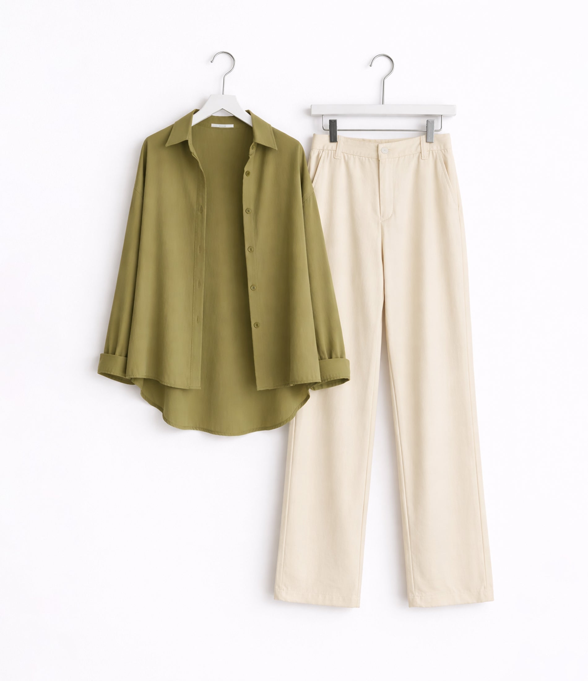 Olive Green Button Down With Beige Flapper Cordset