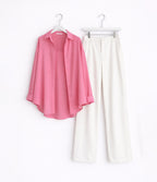 Pink Button Down With White Jeans Cordset