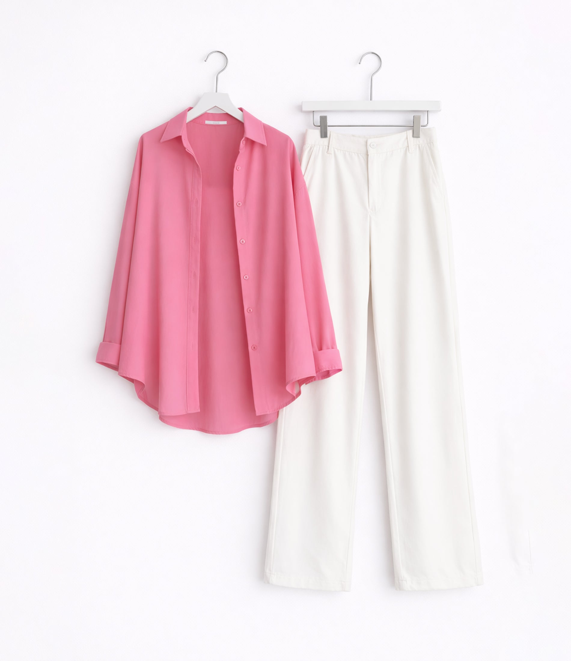 Pink Button Down With White Jeans Cordset