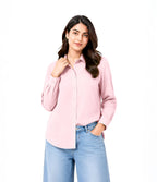 Baby Pink Button Down With Sky Blue Wide Jeans Cordset