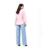 Baby Pink Button Down With Sky Blue Wide Jeans Cordset