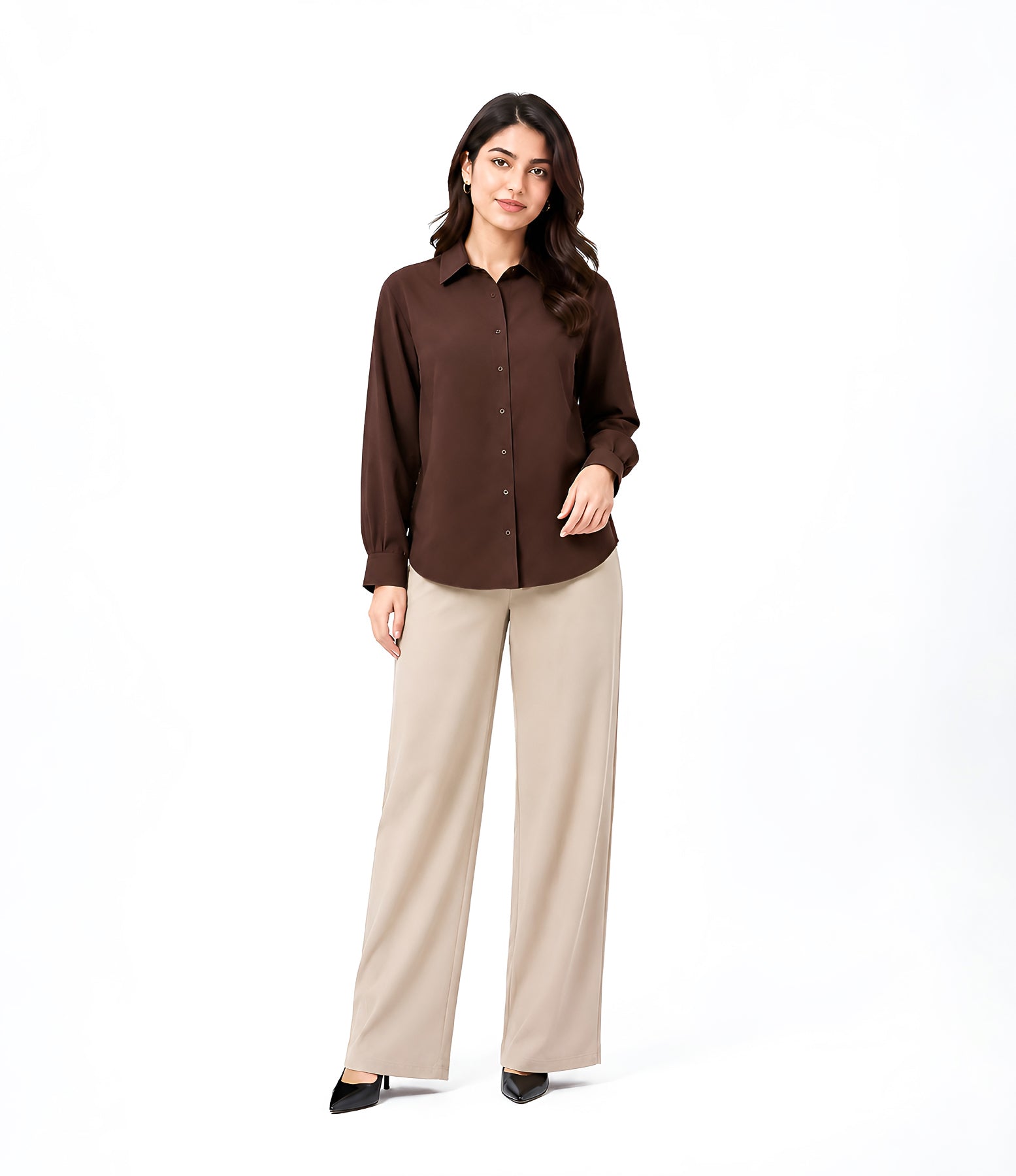 Brown Button Down With Beige Flapper Cordset