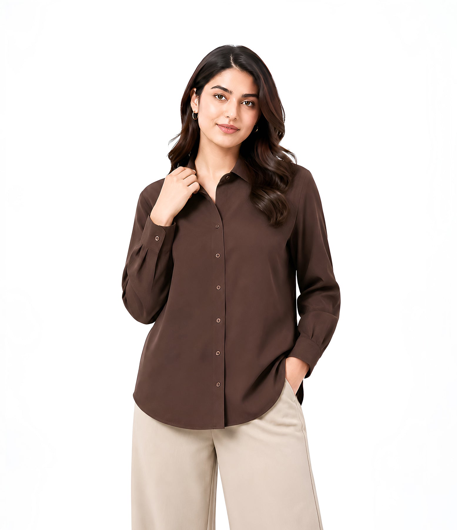 Brown Button Down With Beige Flapper Cordset
