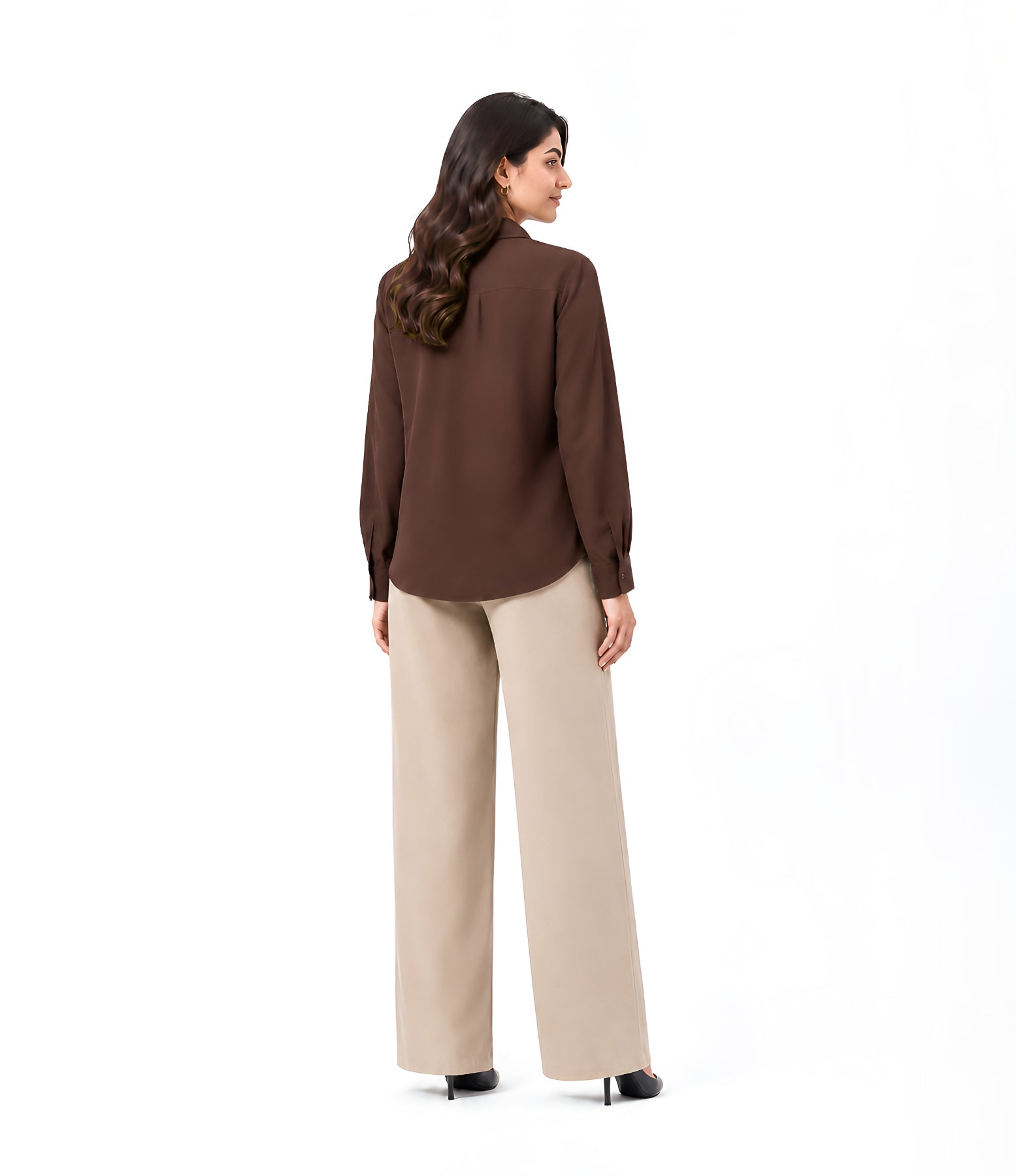 Brown Button Down With Beige Flapper Cordset