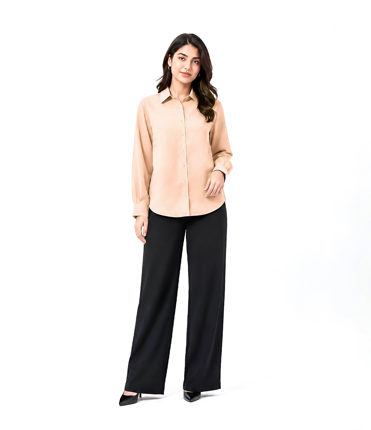 Beige Button Down With Black Flapper Cordset