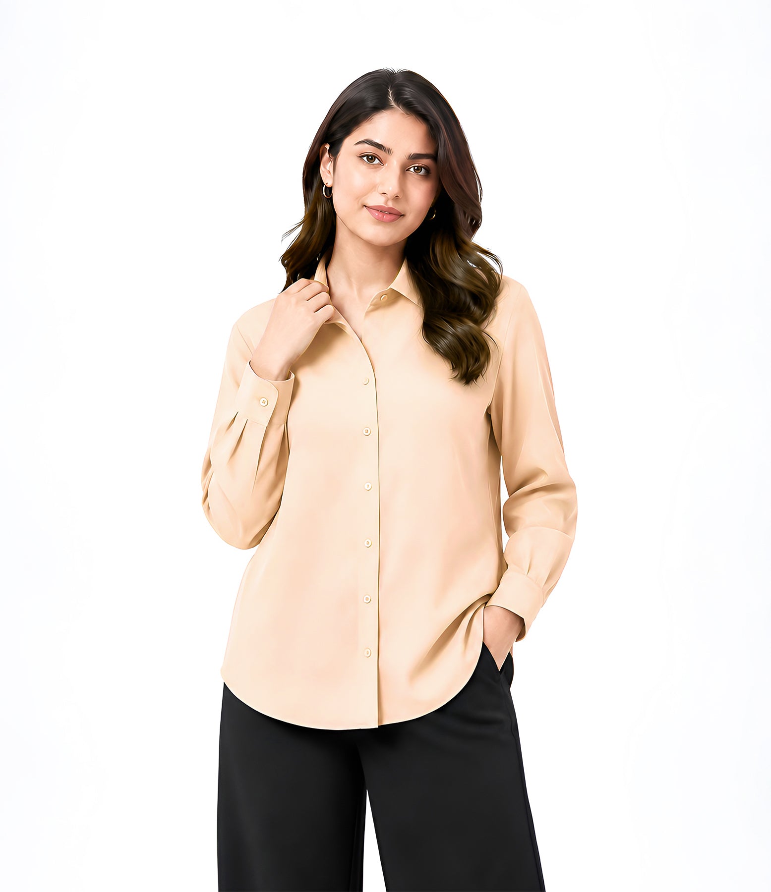 Beige Button Down With Black Flapper Cordset