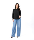 Black Button Down With Blue Wide Jeans Cordset