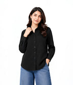 Black Button Down With Blue Wide Jeans Cordset