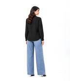 Black Button Down With Blue Wide Jeans Cordset