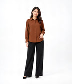 Brown Button Down With Black Flapper Cordset