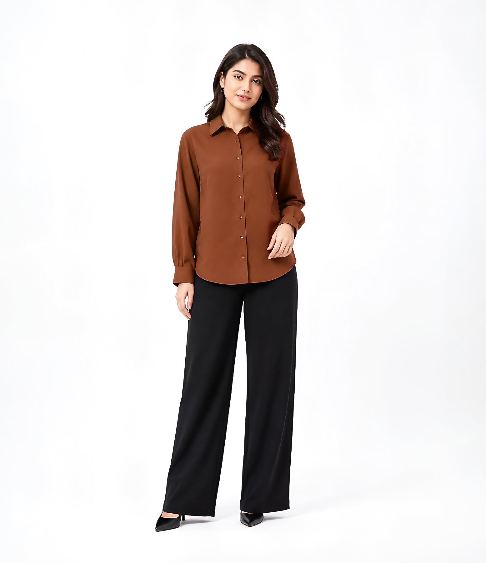 Brown Button Down With Black Flapper Cordset
