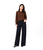 Brown Button Down With Black Wide Jeans Cordset