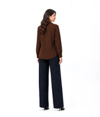 Brown Button Down With Black Wide Jeans Cordset