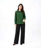 Green Button Down With Black Flapper