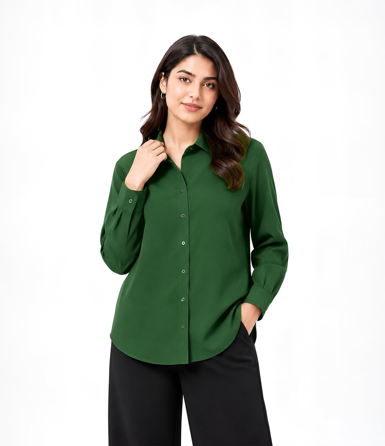 Green Button Down With Black Flapper