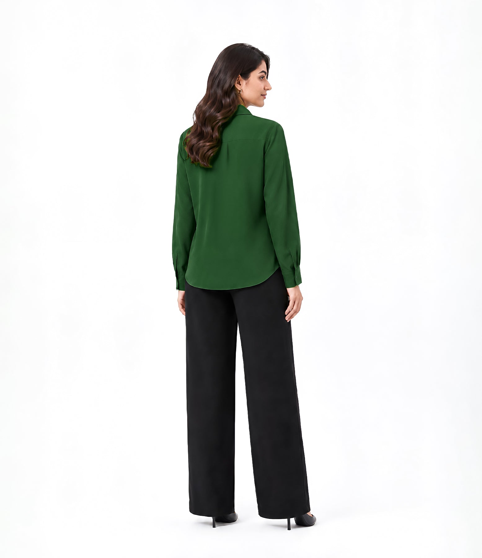 Green Button Down With Black Flapper