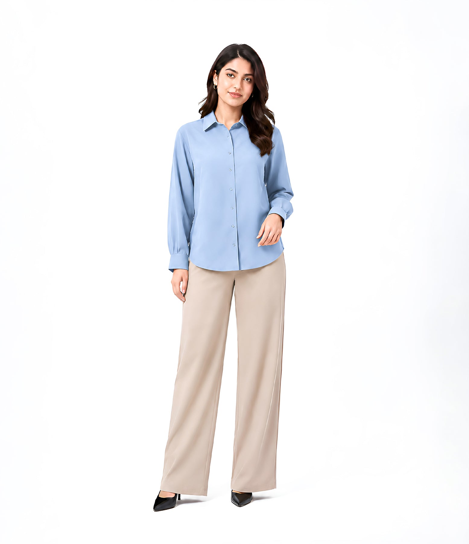 Sky Blue Button Down With Beige Flapper Cordset