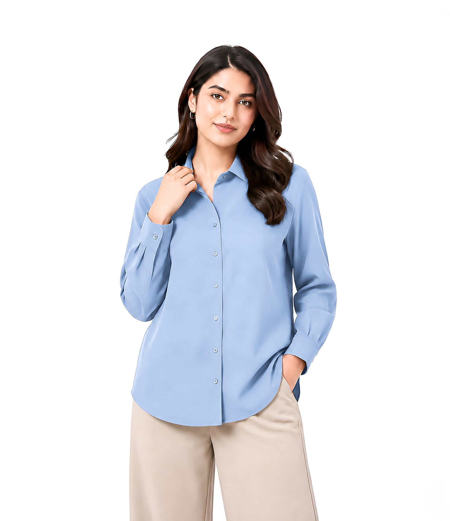 Sky Blue Button Down With Beige Flapper Cordset