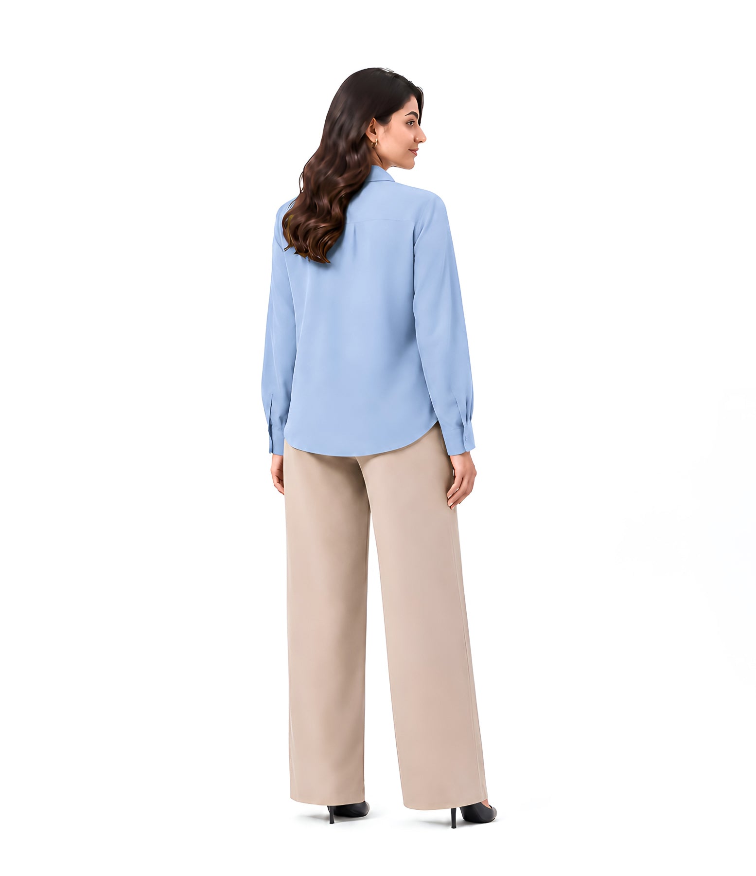 Sky Blue Button Down With Beige Flapper Cordset
