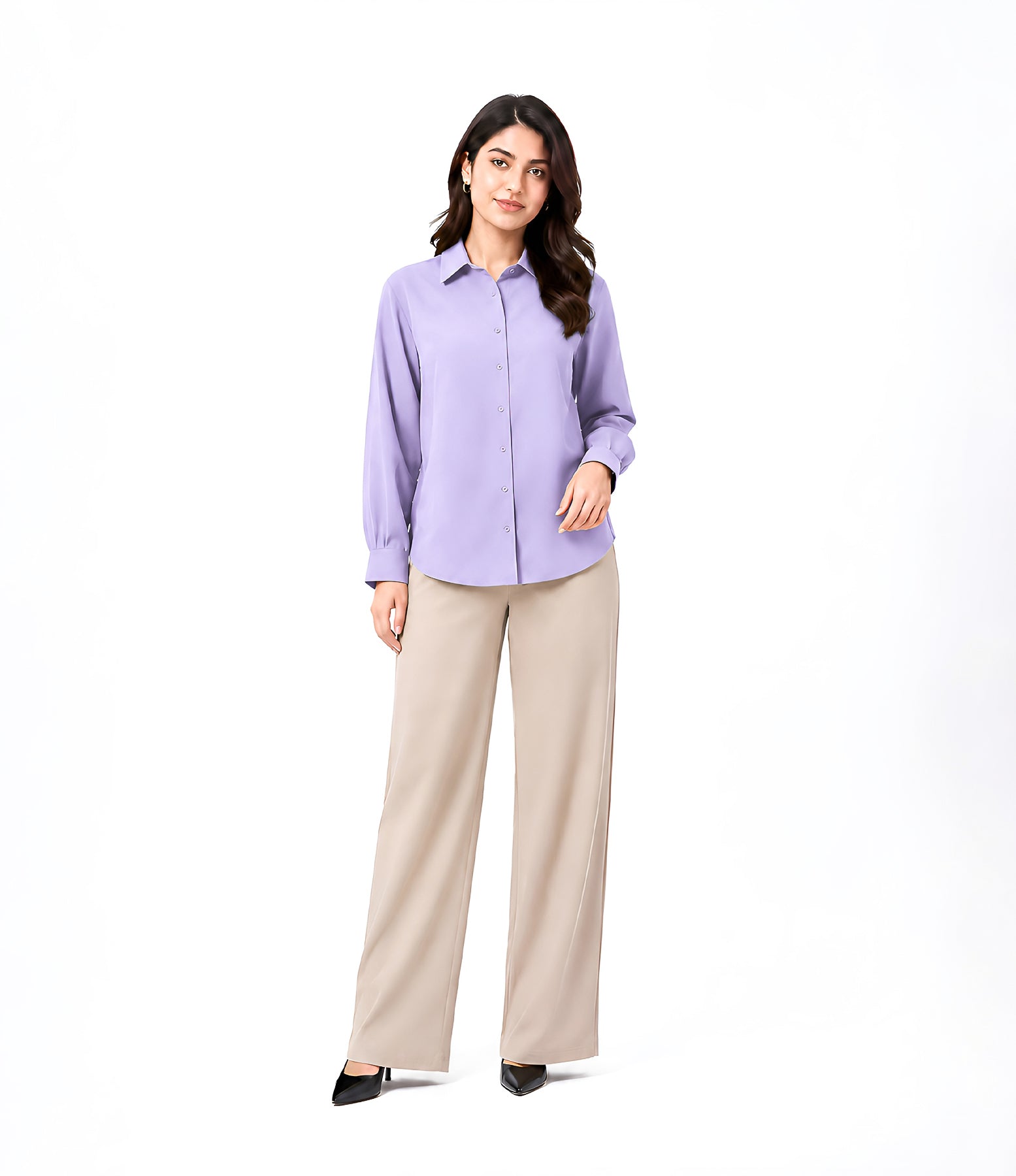 Lilac Button Down With Beige Flapper Cordset