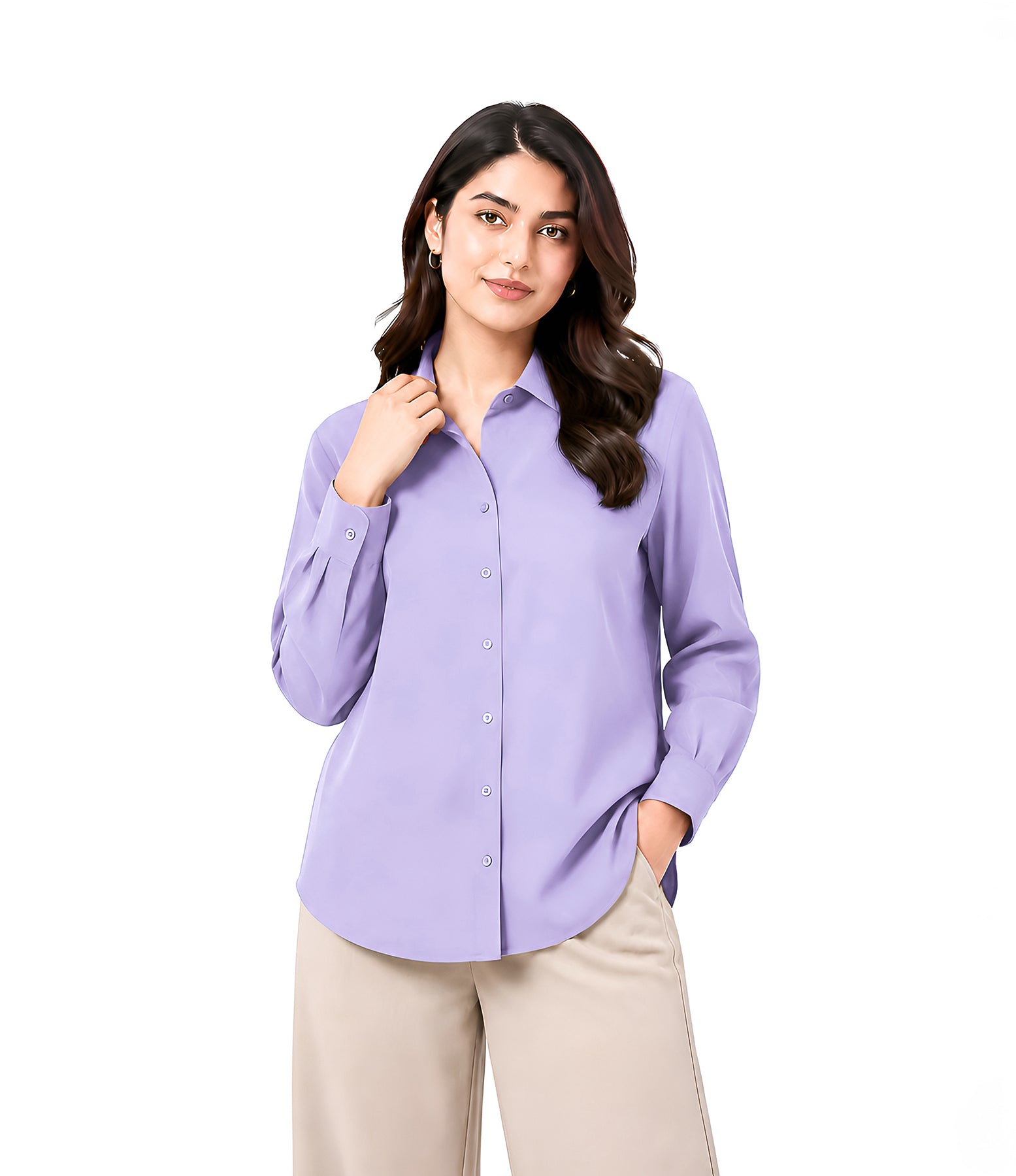 Lilac Button Down With Beige Flapper Cordset