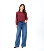 Maroon Button Down With Blue Wide Jeans Cordset