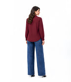 Maroon Button Down With Blue Wide Jeans Cordset