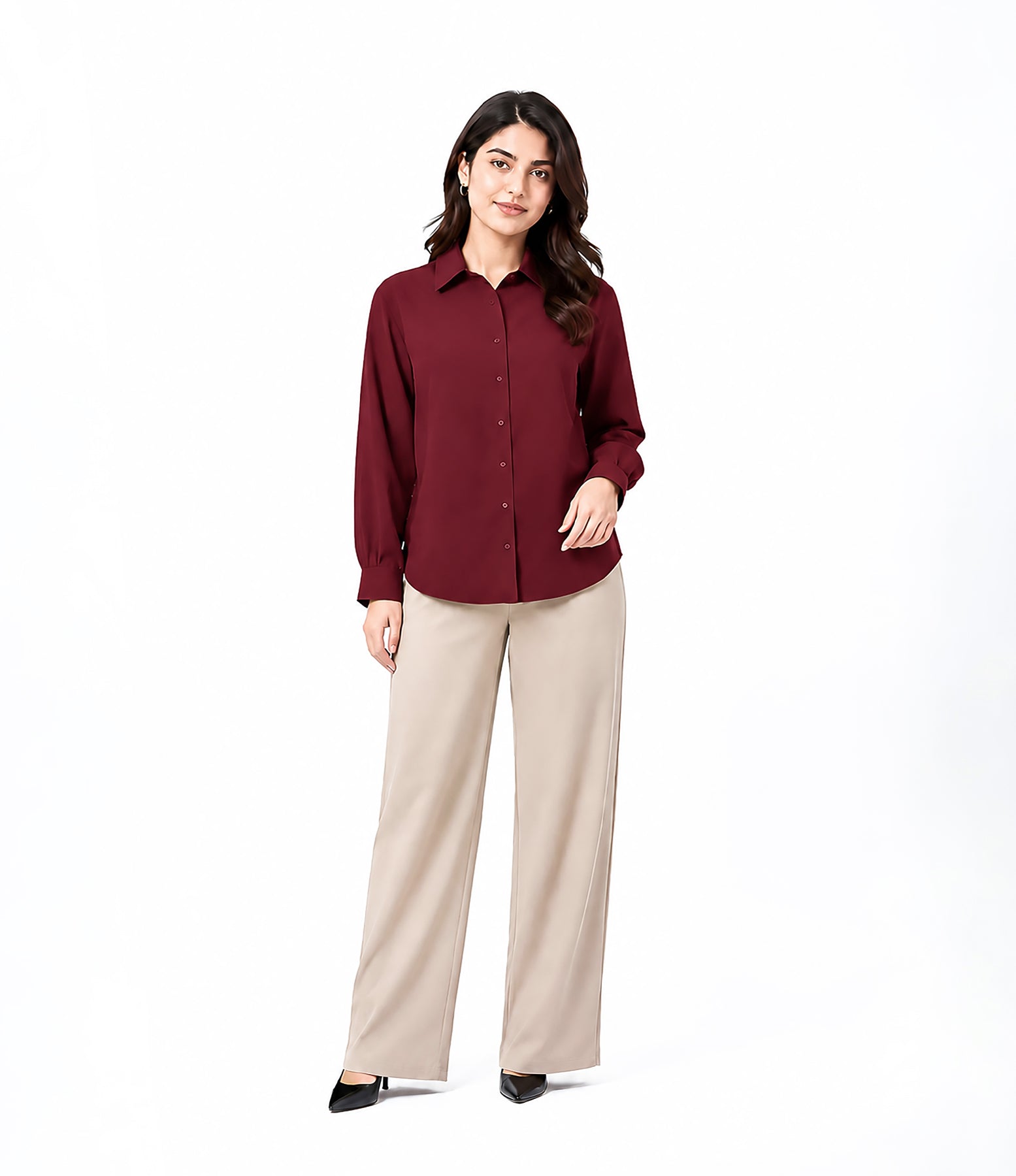 Maroon Button Down With Beige Flapper Cordset
