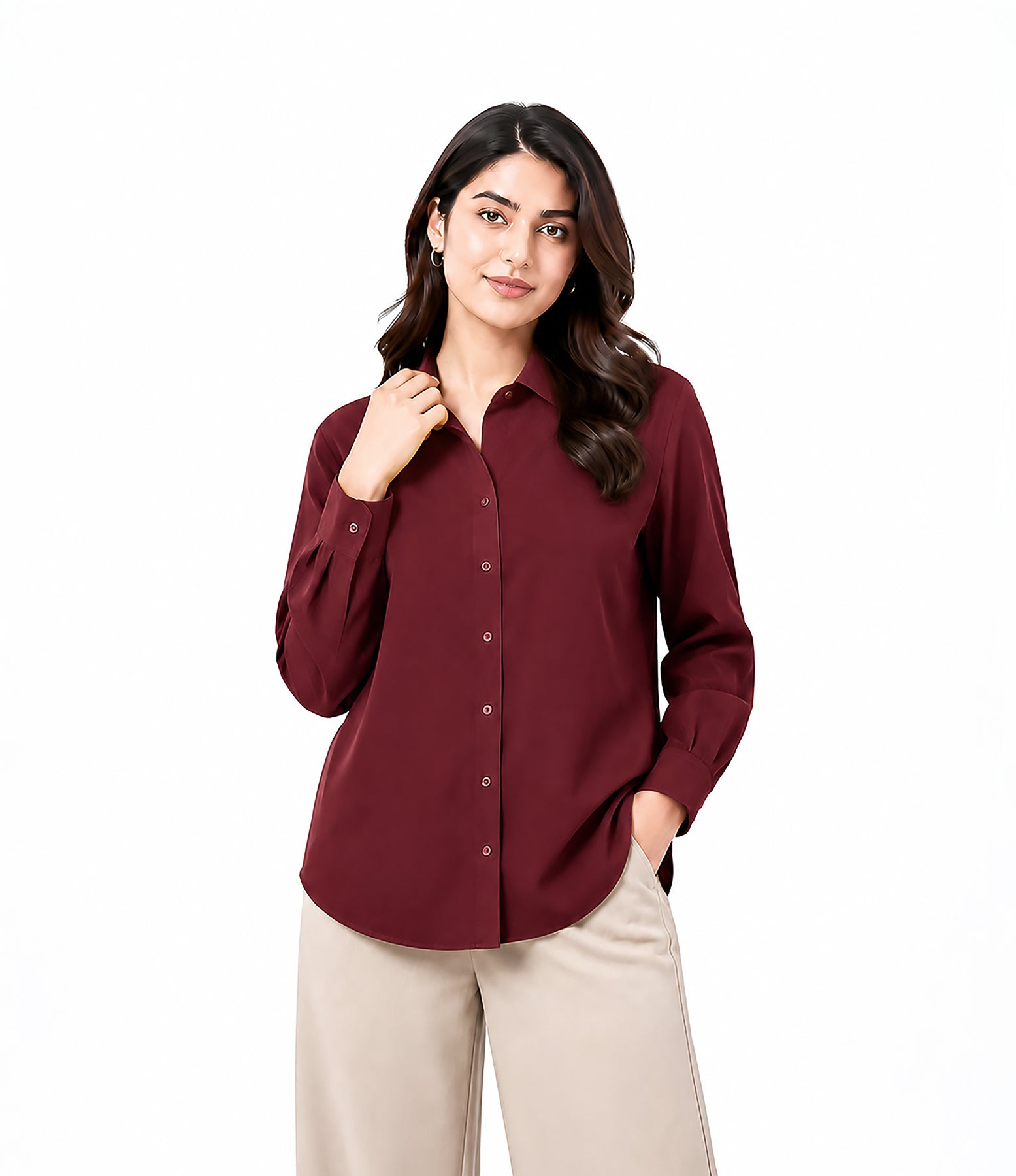 Maroon Button Down With Beige Flapper Cordset