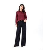 Maroon Button Down With Black Wide Jeans Cordset