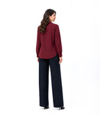 Maroon Button Down With Black Wide Jeans Cordset