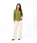 Olive Green Button Down With Beige Flapper Cordset