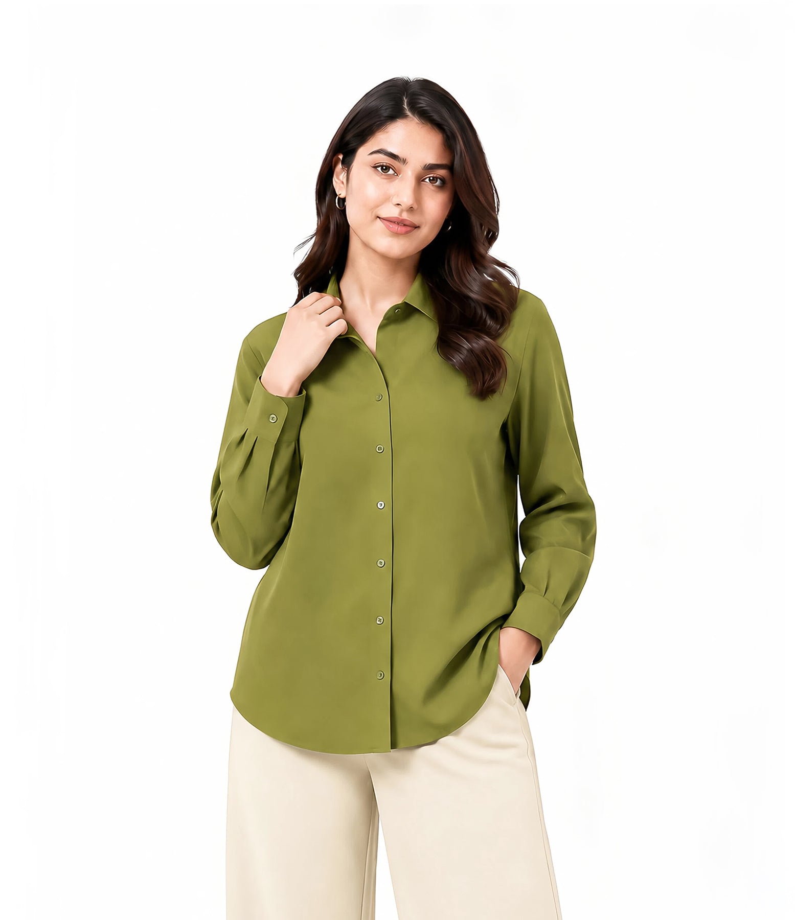 Olive Green Button Down With Beige Flapper Cordset