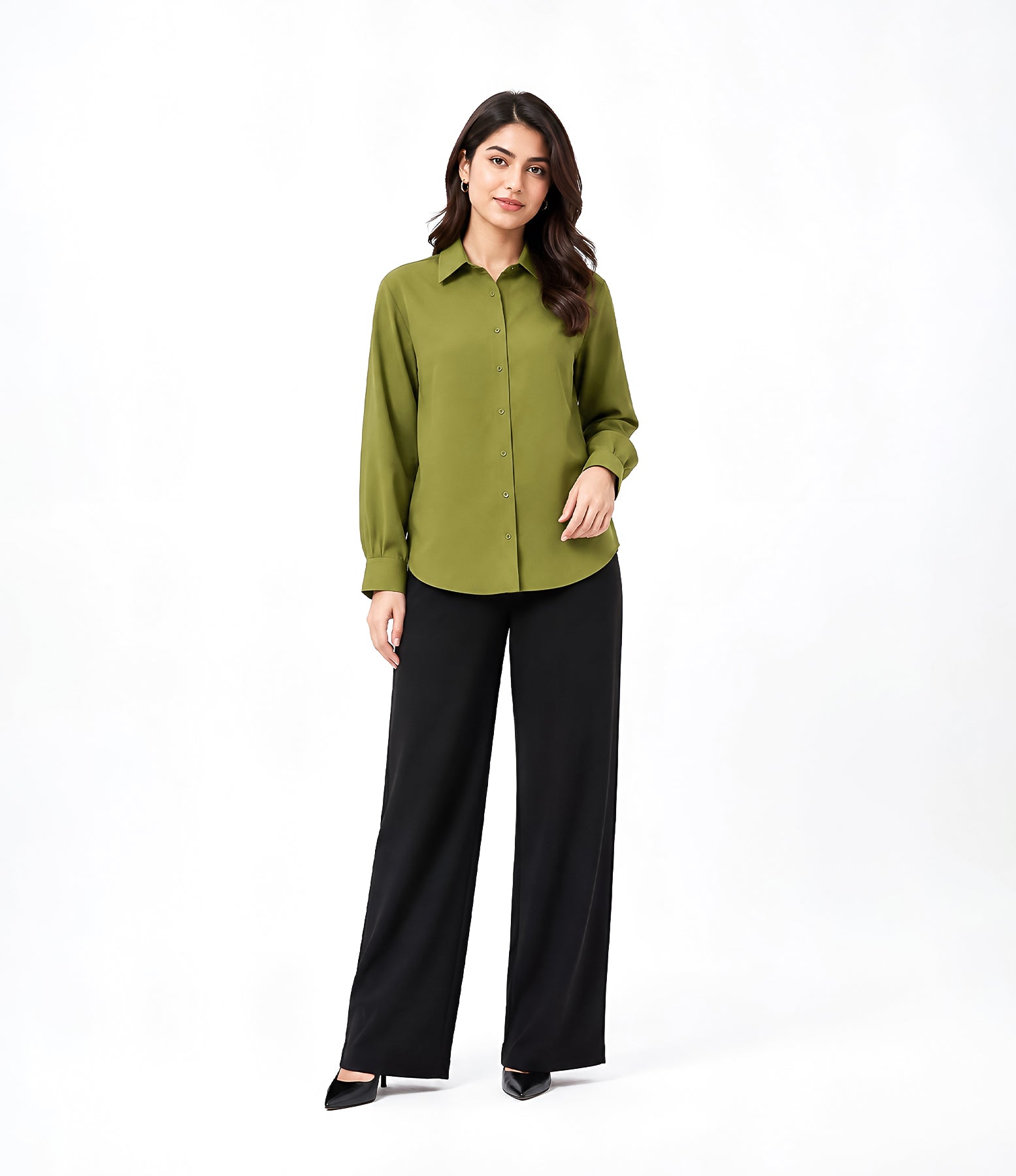 Olive Green Button Down With Black Flapper Cordset