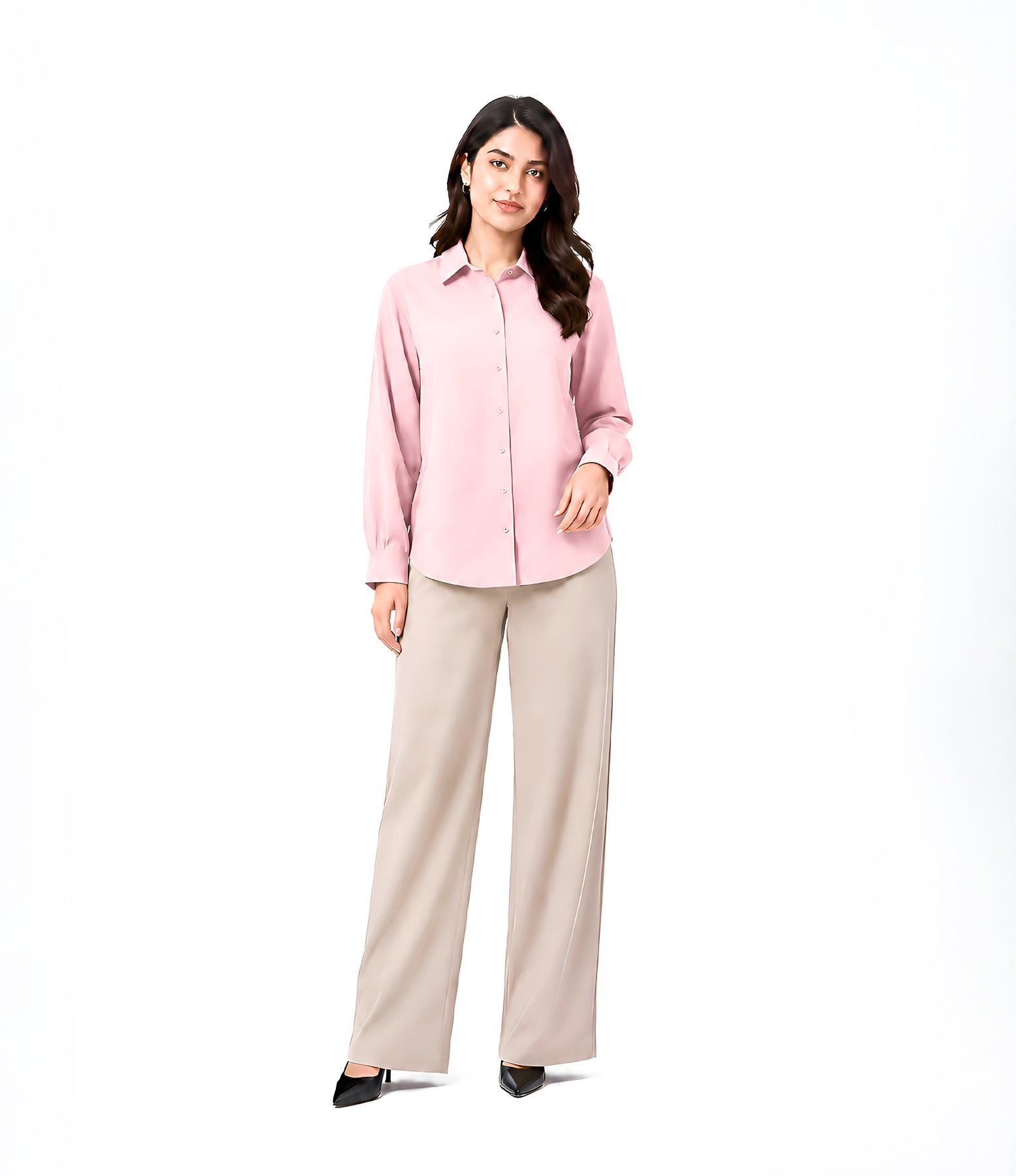 Baby Pink Button Down With Beige Flapper Cordset