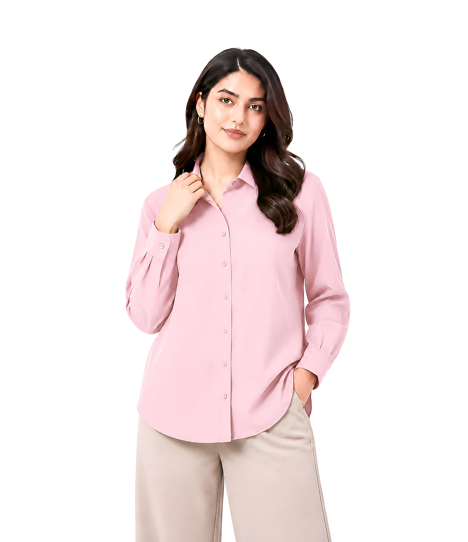 Baby Pink Button Down With Beige Flapper Cordset