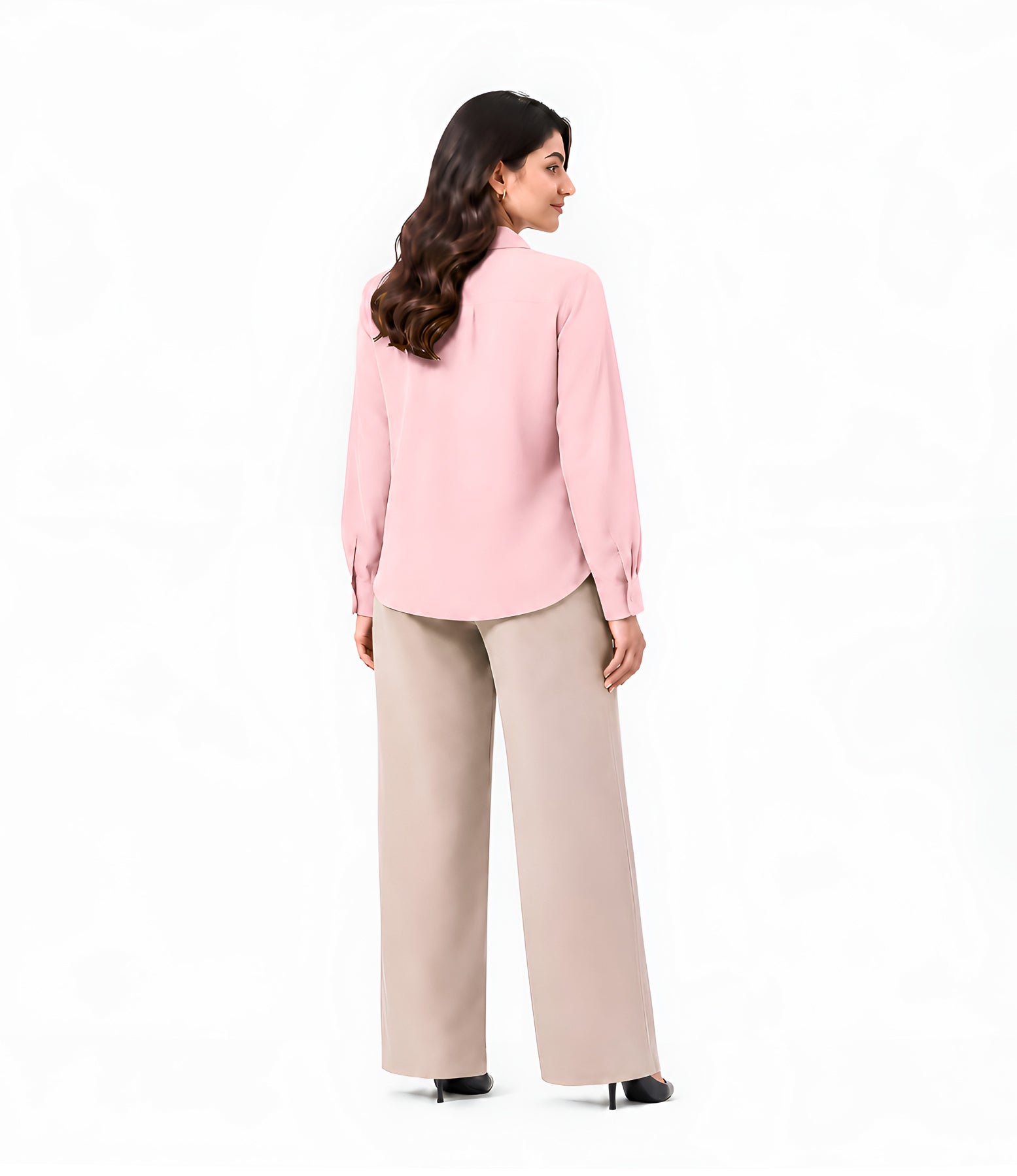Baby Pink Button Down With Beige Flapper Cordset
